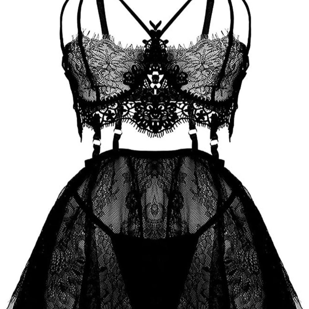 XL sexy babydoll Lingerie Mesh black High waist